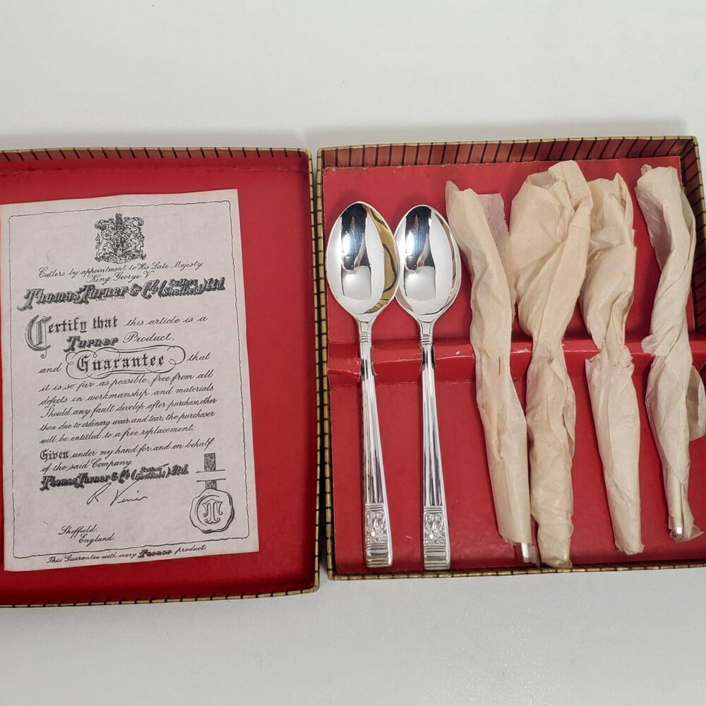 Vintage Tea Spoons Thomas Turner & Co “Pedigree Plate ” Windsor Pattern, England